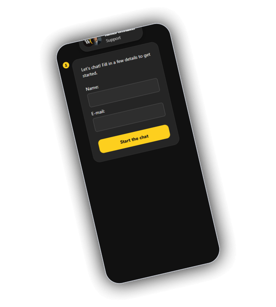 Wild Royal-klantenservicepaneel met live chat en e-mailcontact.